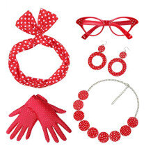 (Style5-Red) Damesjurken uit de jaren 50, damesaccessoires met chiffon sjaal, rockabilly accessoires