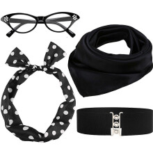 (Style3-Black) Damesjurken uit de jaren 50, damesaccessoires met chiffon sjaal, rockabilly accessoires