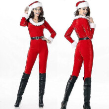 Kerstkostuum voor dames, rode jumpsuit, kerstmankostuum, performancekostuum (schoenen niet inbegrepen)