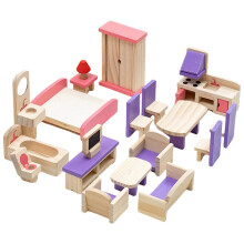 (02) Houten poppenhuismeubelset voor woonkamer, badkamer, slaapkamer, scènedisplay voor boeiend rollenspel