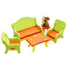 (N684) Houten meubelpuzzel Poppenhuis Kinderen Speelgoed Cadeau - Woonkamer