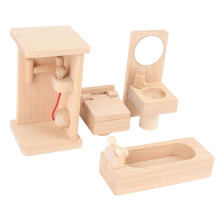 Houten mini-badkamerspeelgoedset - Badkuip, wastafel en toilet 10,8 x 6 x 6 cm