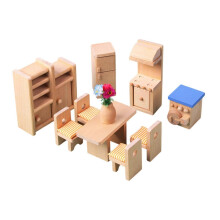 (Eetkamer) Houten poppenhuismeubelset, miniatuurmeubels, kerstcadeau, doe-het-zelfonderdeel