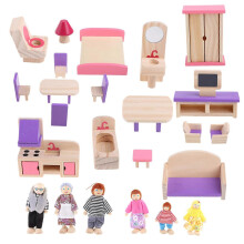 Houten poppenhuismeubelset, educatief speelgoed, poppenhuiskeuken, miniatuurpoppenhuis