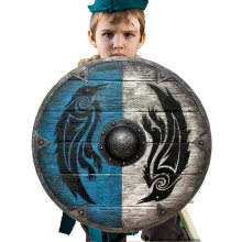 Houten Vikingschild, tekenspeelgoed voor cosplay, middeleeuws Eivor Valhalla-schild, authentiek strijdschild
