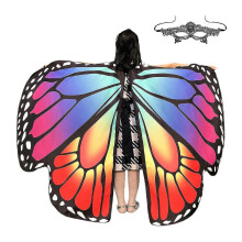 (Blauw Rood) Yougang Wings voor meisjes Halloweenkostuum voor meisjes Feeënvleugels Sjaal met masker