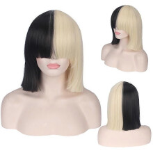 This Is Acting Sia Anime Cosplay Wig Synthetic Hair Women Straight Halloween Half Blonde Black Short