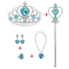 (Blu)ZK-Set regalo di accessori per abito da principessa da 5 pezzi con corona di rose e bacchetta magica