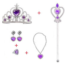 (Viola)ZK-Set regalo di accessori per abito da principessa da 5 pezzi con corona di rose e bacchetta