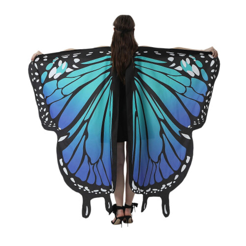 (blue)ZK-1pc Big Butterfly Cape Dancing Props Mardi Gras Shawl Deep Color