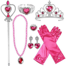 (Rose Red)ZK-Set di costumi da principessa 8 copricapo, guanti, bacchetta, collana 2 - 9 anni, rosa