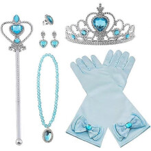 (Blu)ZK-Set di costumi da principessa 8 copricapo, guanti, bacchetta, collana 2 - 9 anni, rosa