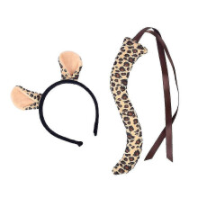 (Leopardo marrone)Zebra Giraffa Orecchie Cerchietti Coda Set Kit Costume Animale Fantasia per Cosplay
