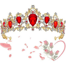 Tiara di cristallo ZK (rossa), corona barocca per banchetti e feste di compleanno (rossa)