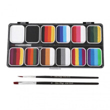 (B) 2025 Water Based Face Paint Kit Professional Body Paint Oil Palette with 2 Pens Halloween Party Makeup Kit for Adults and Kids