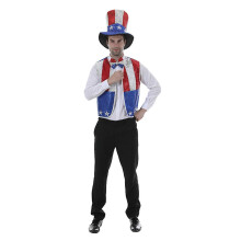 Uncle Sam Patriotisches Paillettenkostüm für den amerikanischen Unabhängigkeitstag mit Hut, Fliege und