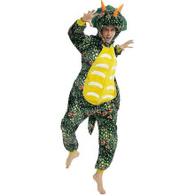(S-Donkergroen) Triceratops Animal Onesie Halloween Pyjama Animal Cosplay Kostuum voor Volwassenen