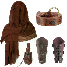 Vintage Piratenschal Mittelalter Kapuzenumhang Leder Bedruckter Gürtel Outfit Rollenspiel Mittelalterliches