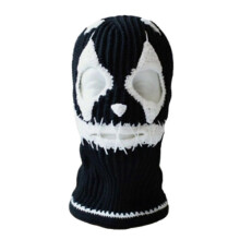 (Schwarz-weiße Augen) Warme gestrickte Sturmhaube für Damen und Erwachsene, Beanie-Mütze, 3-Loch-Pullover,