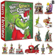 (2) 2025 Creative Christmas Advent Calendar 12 Hours Grinch Blind Box Green Hairy Monster Christmas Tree Pendant Ornament