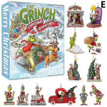 (3) 2025 Creative Christmas Advent Calendar 12 Hours Grinch Blind Box Green Hairy Monster Christmas Tree Pendant Ornament