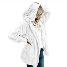 (White, M) Winter Women Fluffy Coat Fleece Fur Jacket Teddy Bear Outerwear Hoodies Casual
