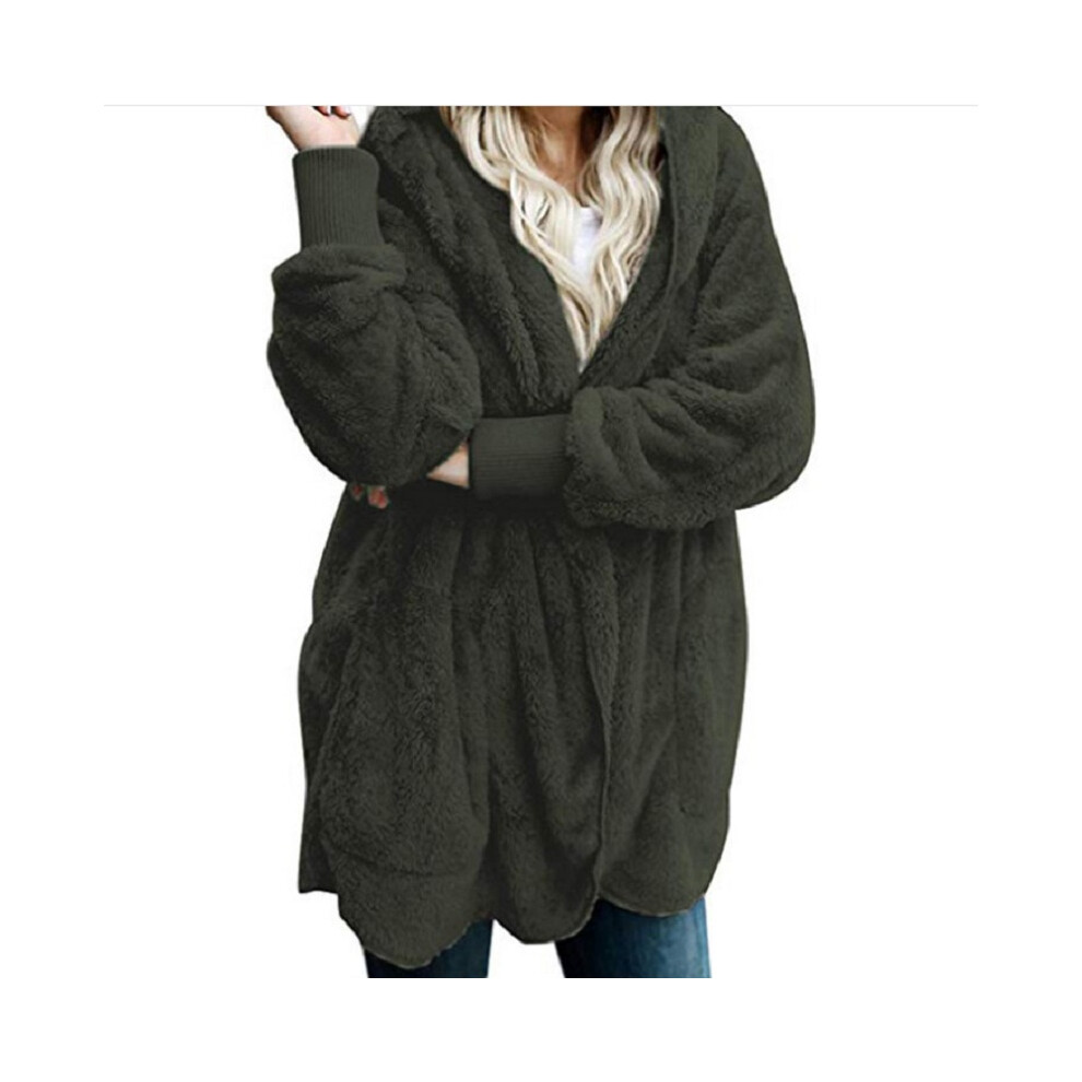 (ArmyGreen, 2XL) Winter Women Fluffy Coat Fleece Fur Jacket Teddy Bear Outerwear Hoodies Casual-image-OPC-PK5KD79-NEW