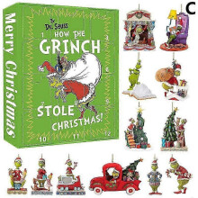 (5) 2025 Creative Christmas Advent Calendar 12 Hours Grinch Blind Box Green Hairy Monster Christmas Tree Pendant Ornament