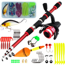 Fishing Rod Combo Set 1.8M Telescopic Fishing Rod with Reel Bait Jig Hook Kits Durable Fishing Accessories
