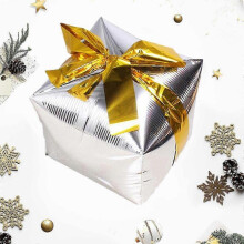 (Other, Silver) 2025 1pc Christmas Gifts Box Balloons with Foil Ribbon Christmas Air Balloons New Year Christmas Decorations For Home Navidad 2024
