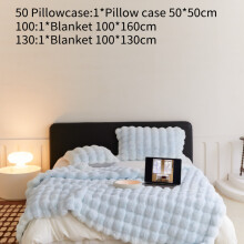 (Blue, 130x160CM) Luxurious Faux Rabbit Fur Throw Blanket Soft Cozy For Couch Bed Travel Gift