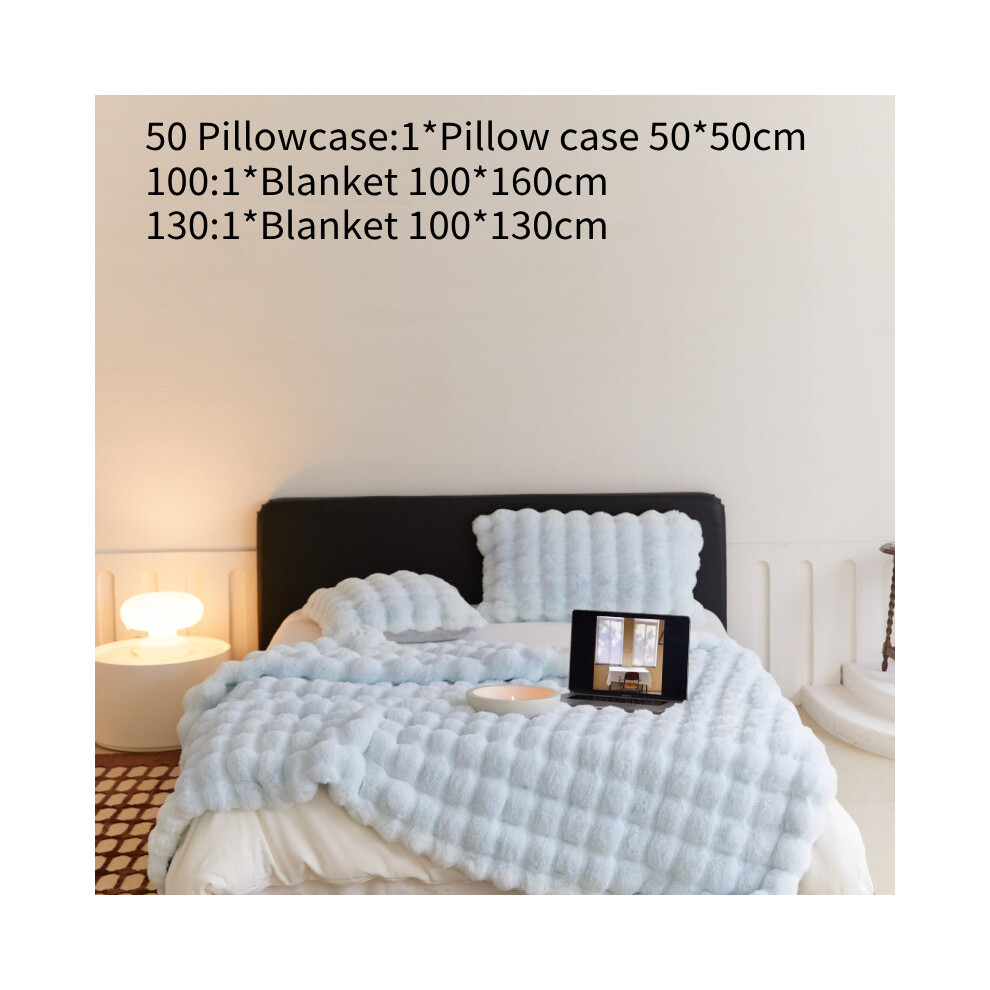 (Blue, 130x160CM) Luxurious Faux Rabbit Fur Throw Blanket Soft Cozy For Couch Bed Travel Gift