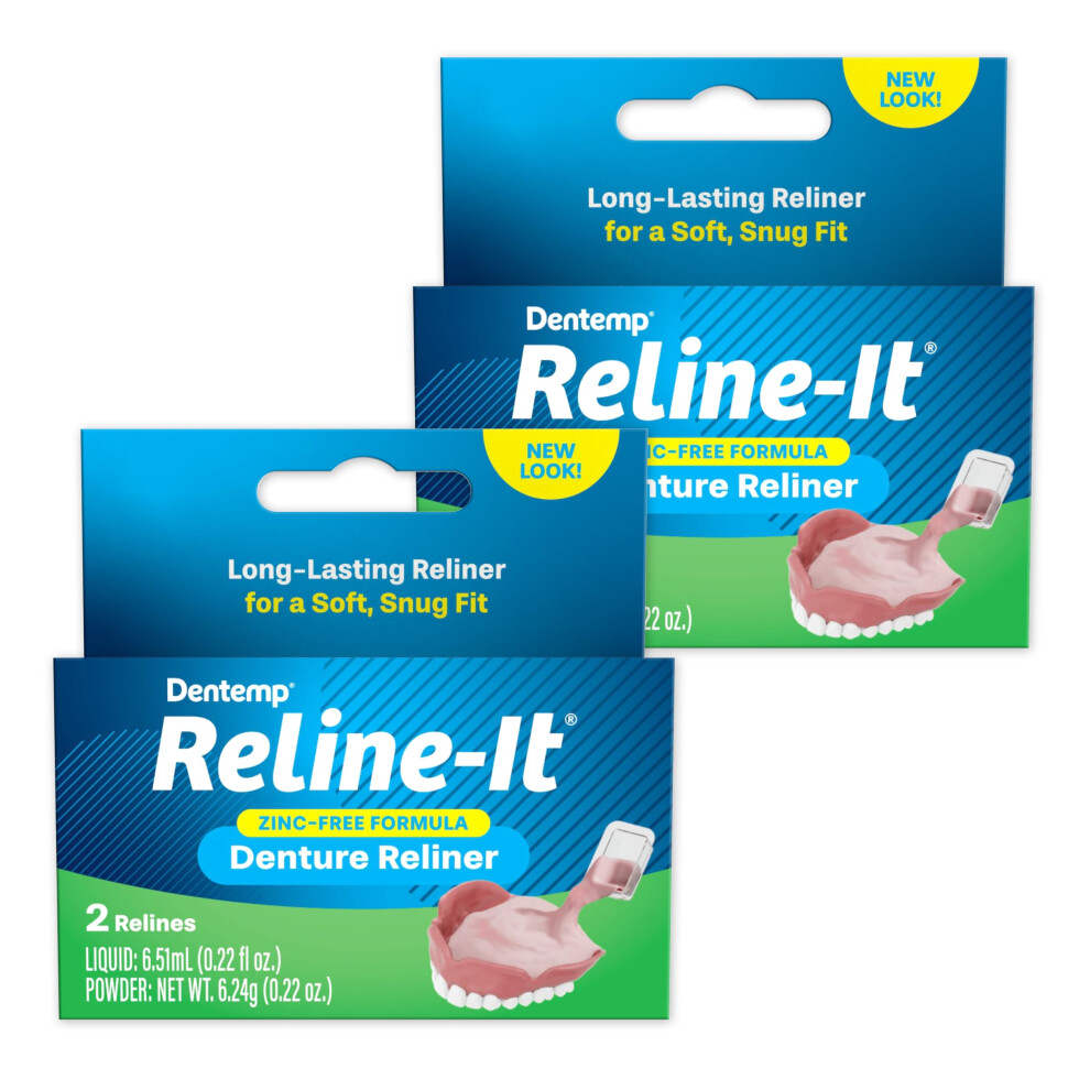 Dentemp Denture Reline Kit - Advanced Formula Reline It Denture Reliner (Pack Of 2) - Denture Kit To Refit And Tighten Dentures For Both Upper & Lower