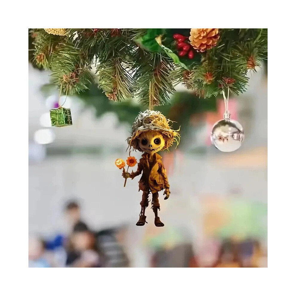 Halloween Skull Wearing Straw Hat And Hold Flower Acrylic Flat Surface Pendant-image-OPC-PK5M796-NEW