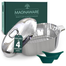 Magnaware Cast Aluminum Dutch Oven - 10 Quart Oval Lightweight Pot For Cajun Cookware Bread Baking & More - Roaster Pan with Silicone Covers & Rack F
