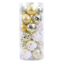 (Yellow) 2025 24Pcs Hand Painted Christmas Sphere Ornament Christmas Hand Painted Sphere Ornament Handmade Festival Tree Decorations