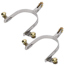 West Cowboy Style Track Straps for Horses and Ponies, Rustproof Brass Rowel Belt Button Riding Spurs, 2-Pack