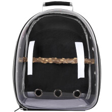Bird Carrier Backpack Cage, Transparent Parrot Travel Carrier, 12 Ventilation Holes, Wooden Stand, Portable Black Design