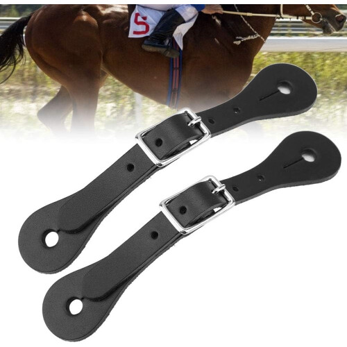 Genuine Leather Spur Straps for Riding, Handmade Black Riding Accessories, Adjustable Size, Durable Material 1