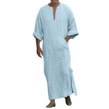 Kaftan Men's Thobe Arabic Clothing XL Hellblau Islamic Prayer Robe Bathrobe for Eid Middle East Style