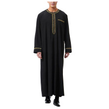 Herren Kaftan Langarm Schwarz Muslimische Thobe Für Männer Eid Kleidung Arabische Gebetskleidung Naher Osten Größe L