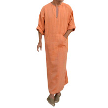 Muslim Kaftan Men's 4XL Yellow Thobe Arabic Prayer Bathrobe Islamic Clothing Eid Gifts for Men