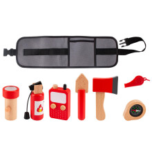 Fire Brigade Toy Set, Wooden Firefighter Backpack with Belt Bag Storage, Simulation Role Play for Kids, 3-6 Years
