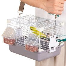 Bird Travel Cage 27x20x20 cm Gray Portable With Handle For Nymph Parakeets Zebra Finches And Small Birds