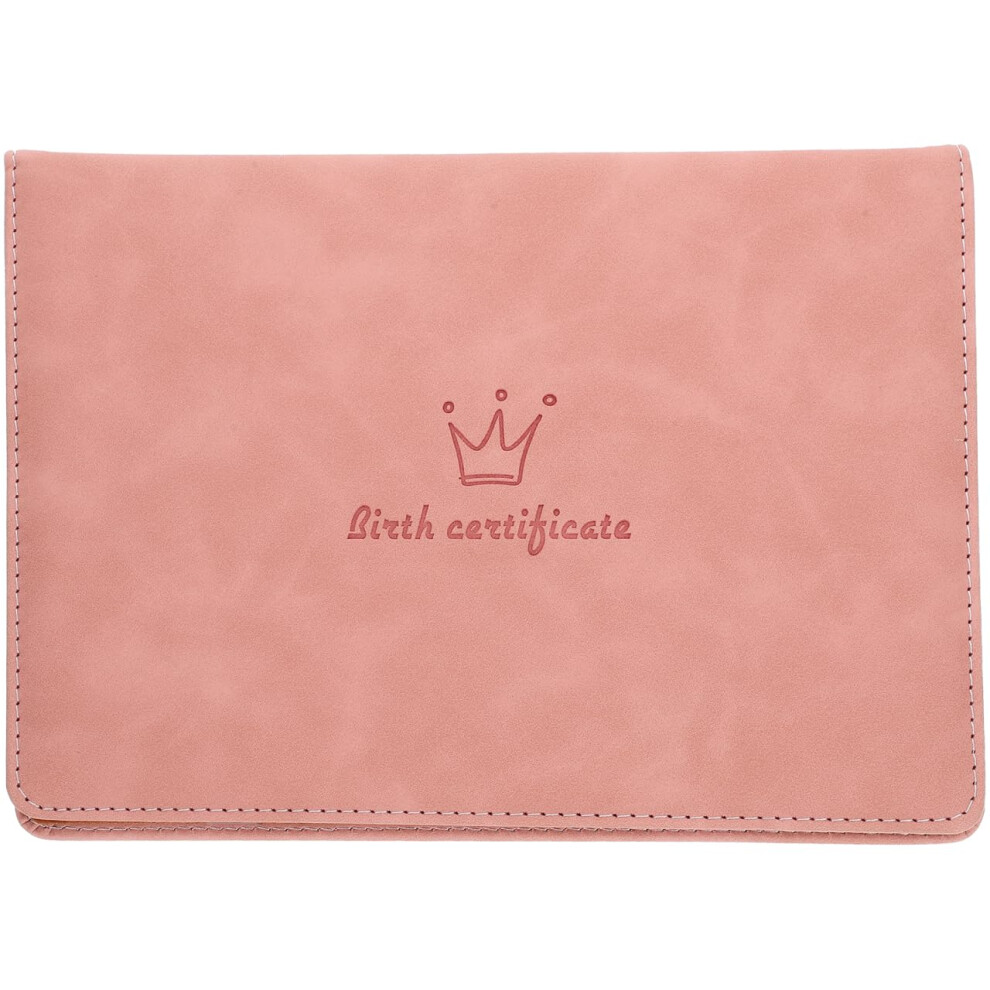 Birth Certificate Cover Leather Document Bag Waterproof Durable Crown Design 22.5 X 16 Cm Baby Protection Case Pink