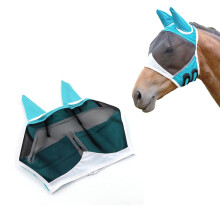 Horse Fly Mask with Ears Soft Lycra Breathable UV Protection Green Size Small for Horses