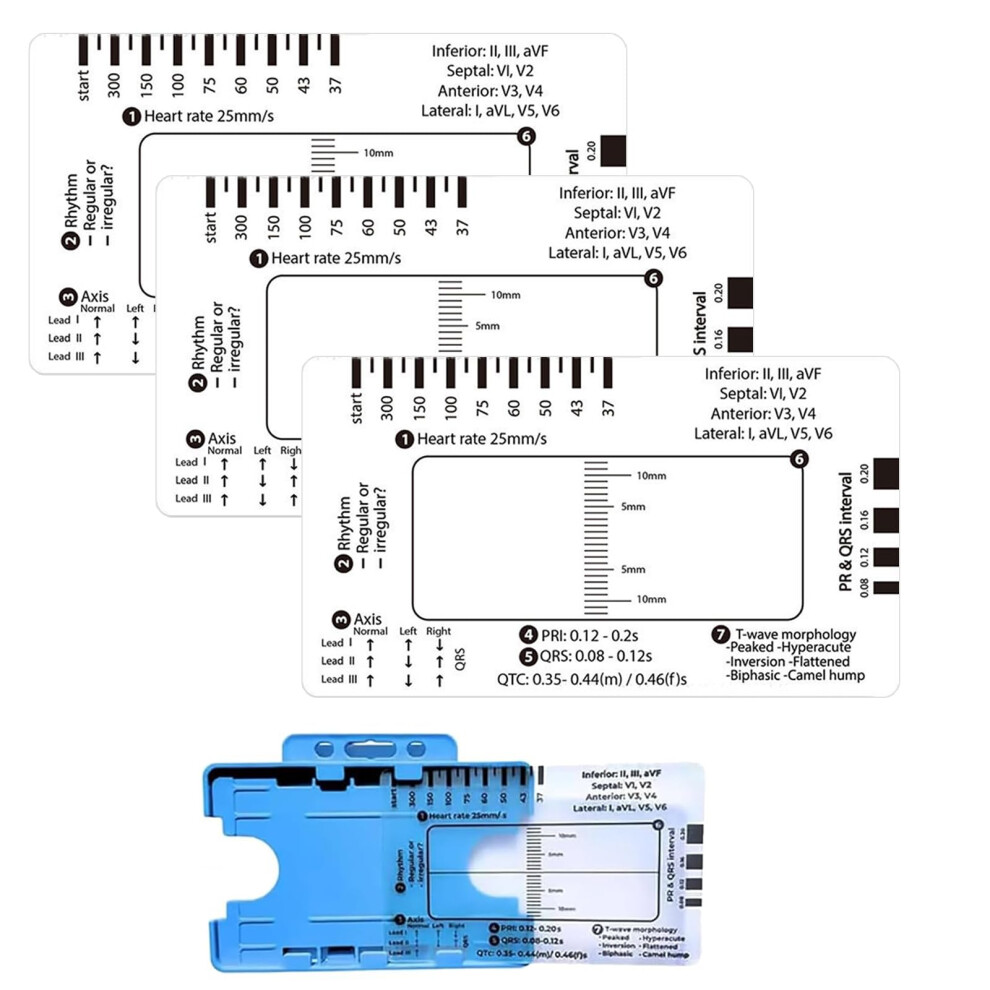 ECG 7-Level Ruler Pack of 4, Portable Acrylic ECG Card Ruler for Medical Students, Nurses and Doctors, 9.5 x 5.4 cm-image-OPC-PK5NRWS-NEW
