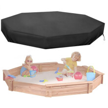Octagonal Sandbox Cover, Waterproof Outdoor Sandpit Tarp with Drawstring, 210D Oxford Black, 213.4x198.1x23cm