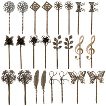 24-pak brun bronzefarvet vintage hårnåle med blade, blomster og sommerfugle – 12 par dekorative hårklemmer, søde og fine hårtilbehør