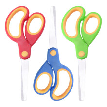Children's Scissors Pack of 3 - Left/Right-Handed, Stainless Steel Blunt Tip, Soft Grip Handles, Red Green Blue Craft Supplies